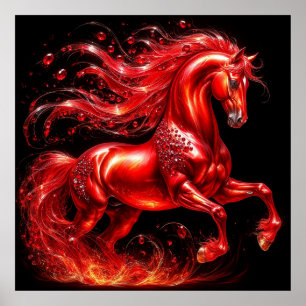Póster Caballo Mitológico Rojo Vibrante con Crin Fiery