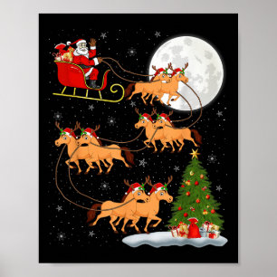 Póster Caballo montando Santa Sleigh Volando Gracioso Chr