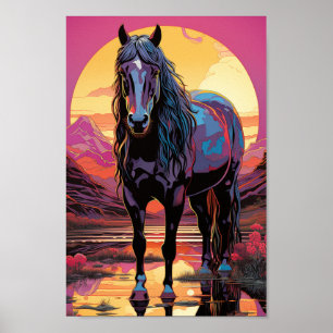 Póster Caballo morado de atardecer