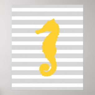 Póster Caballo náutico rayado amarillo y gris