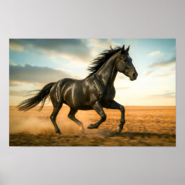 Póster Caballo Negro Corriendo