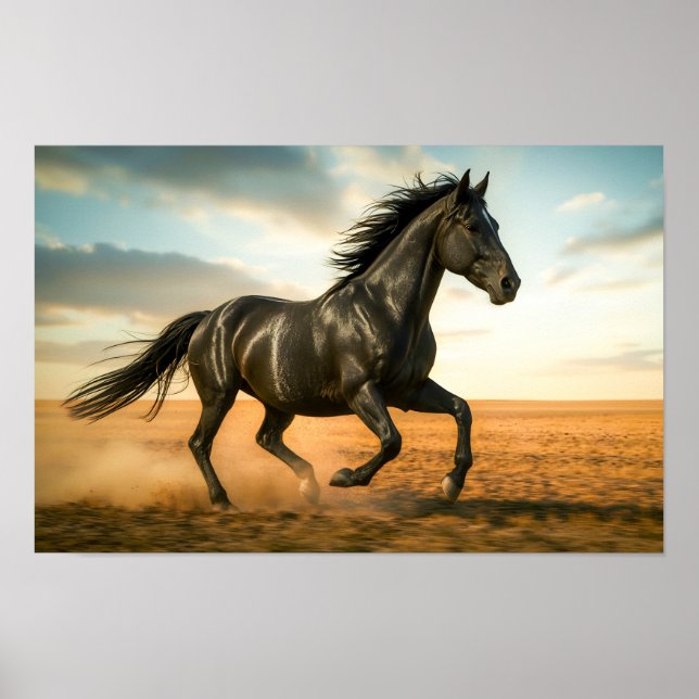 Póster Caballo Negro Corriendo (Frente)