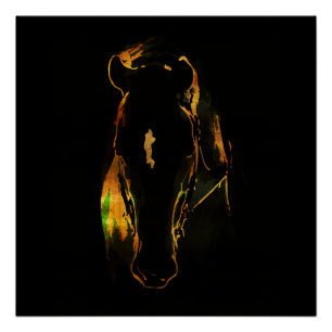 Póster Caballo negro de colores oro y cobre rojo