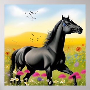 Póster Caballo negro majestuoso