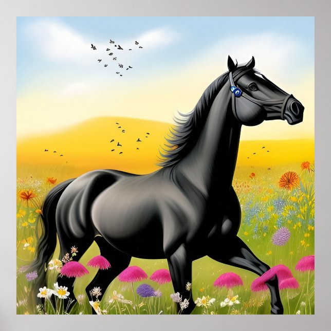 Póster Caballo negro majestuoso (Frente)