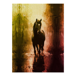 Póster Caballo Negro Místico – Fantasía Oscura Ecuestre
