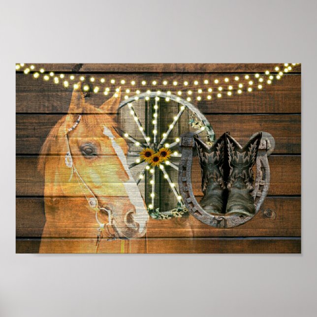 Póster Caballo Occidental Herradura Caballo Vagón Cowboy  (Frente)