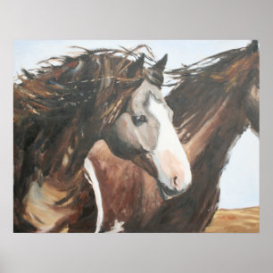 Póster Caballo oscuro, día brillante