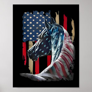 Póster Caballo Patriótico Bandera Estadounidense Caballo