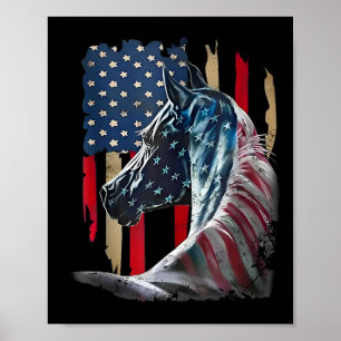 Póster Caballo Patriótico Bandera Estadounidense Caballo 