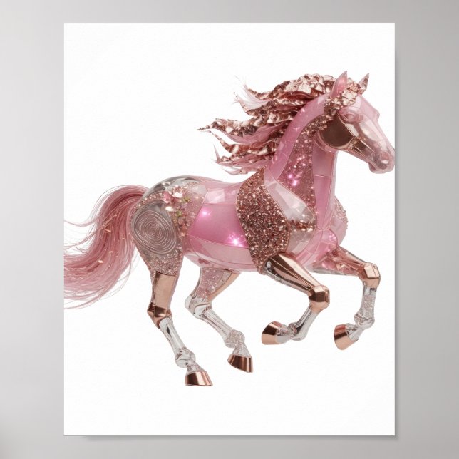 Póster Caballo plateado icónico con brillo rosa (Frente)