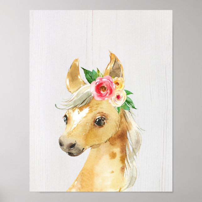 Póster Caballo Potro Floral Acuarela (Frente)