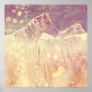 Póster Caballo Purpurina de oro de bonito Wild Mustang