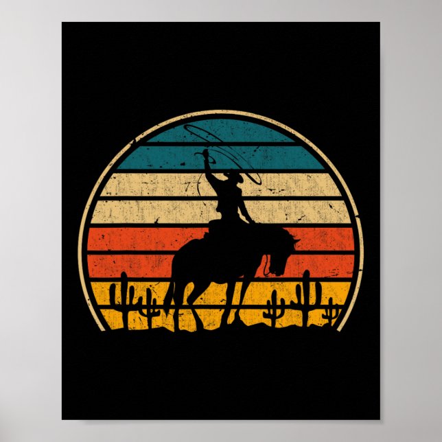 Póster Caballo retro montando Rodeo País Occidental Cowbo (Frente)