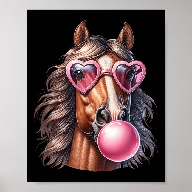 Póster Caballo Retro Que Soplaba Goma De Burbuja Con Somb (Frente)
