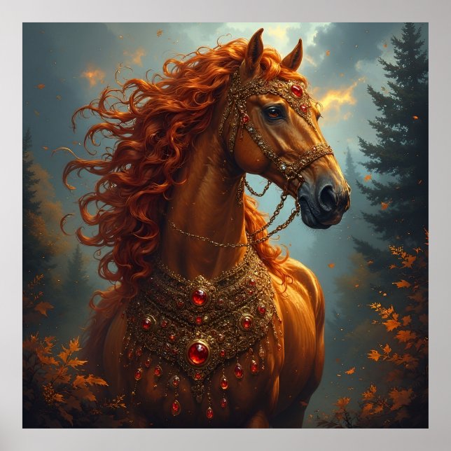 Póster Caballo rojo magnífico (Frente)