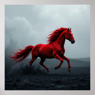 Póster Caballo Rojo Majestuoso Corriendo