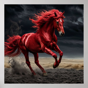 Póster Caballo Rojo Majestuoso Corriendo