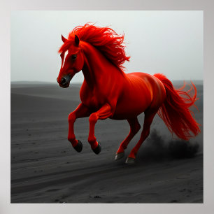 Póster Caballo Rojo Majestuoso Corriendo