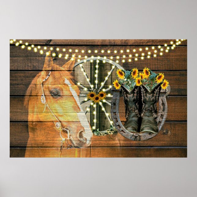 Póster Caballo Rústico Sunflowers Wagon Wheboy Boots (Frente)