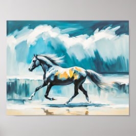 Póster Caballo salvaje corriendo a lo largo de la costa