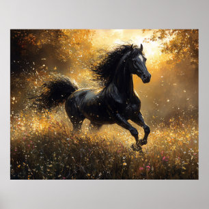 Póster Caballo Salvaje Negro Stallion Mustang