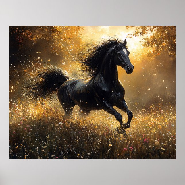 Póster Caballo Salvaje Negro Stallion Mustang (Frente)