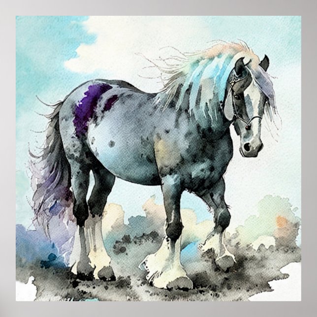 Póster Caballo Shire Acuarela (Frente)
