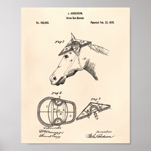 Póster Caballo Sunbonnet 1870 Patent Art Old Peper (Frente)