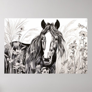 Póster Caballo Tranquilo Naturaleza Prairie Estilo de dib
