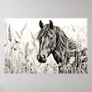 Póster Caballo Tranquilo Naturaleza Prairie Estilo de dib