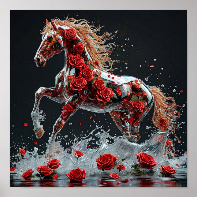 Póster Caballo Transparente Dentro de la Rosa Fantasía So (Frente)