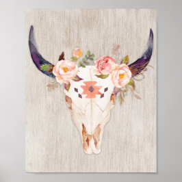Póster Caballo tribal, cabeza de toro floral,