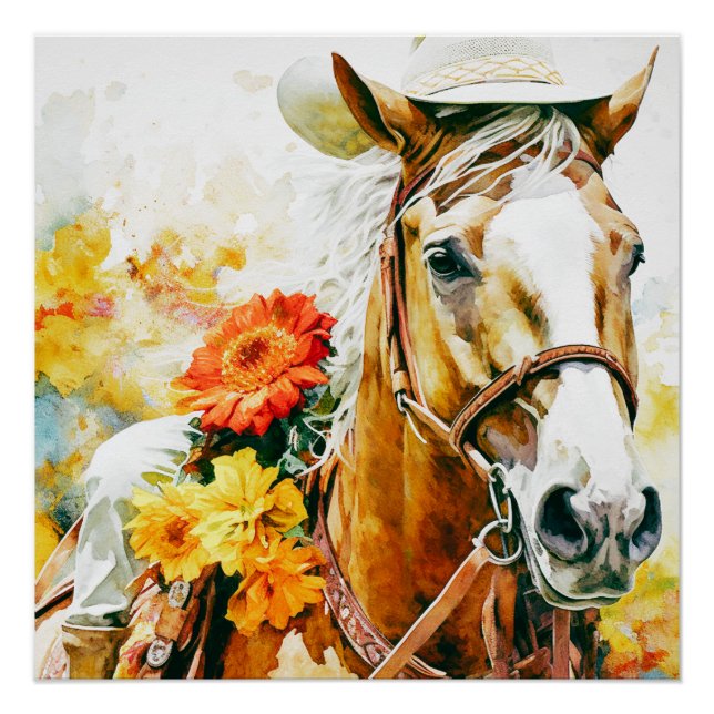 Póster caballo vintage con gorra de vaquera (Anverso)