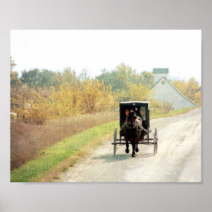 Póster Caballo y cochecillo de Amish del otoño