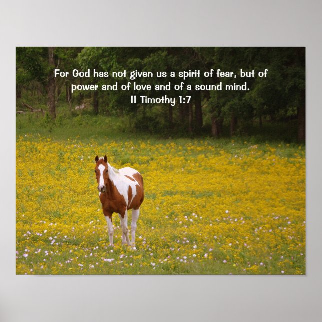 Póster Caballo y Escritura Dulce Fuerte 2 Timothy 1:7 (Frente)