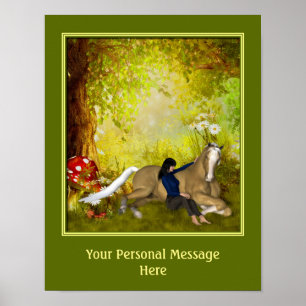 Póster Caballo Y Niña Cree Su Propio Texto Personalizado