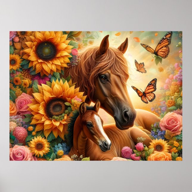 Póster Caballo y Potro Girasol (Frente)