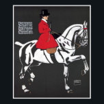 Póster CABALLO Y RIDER DE ART DECO: Poster Bella Artes<br><div class="desc">Un cuadro art decó realmente llamativo y sofisticado, utilizado como anuncio de un sastre deportivo alemán. Ejecutado en rojo, blanco y negro intemporal, representa a un hermoso caballo blanco y a una mujer montando una silla en un traje ecuestre completo que incluye abrigo rojo, sombrero negro de top y cultivo...</div>