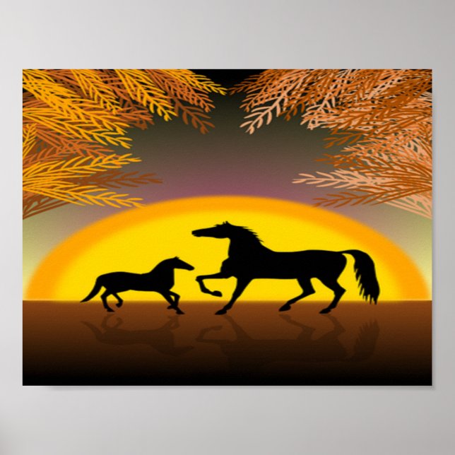 Póster caballos al atardecer (Frente)