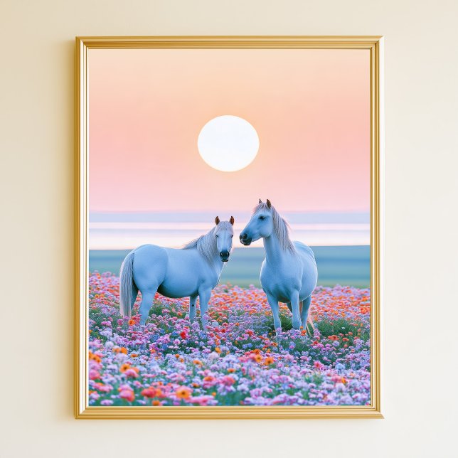 Póster Caballos Atardecer Pastel (Horses Pastel Sunset Poster)