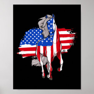 Póster Caballos Bandera De Estados Unidos 4 De Julio Día