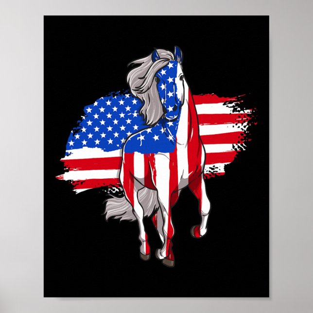 Póster Caballos Bandera De Estados Unidos 4 De Julio Día  (Frente)