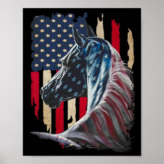 Póster Caballos Bandera De Estados Unidos 4 De Julio Día  (Frente)