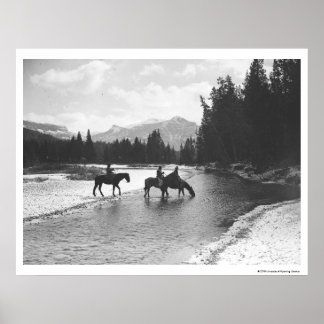 Póster Caballos bebiendo y cruzando un río