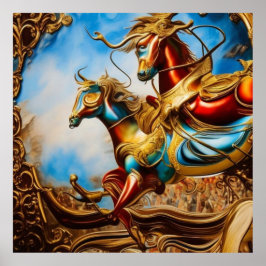 Póster Caballos carrusel colorido abstracto surrealista
