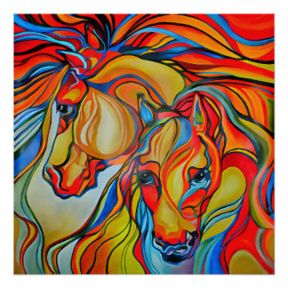 Póster Caballos coloridos Resumen de arte