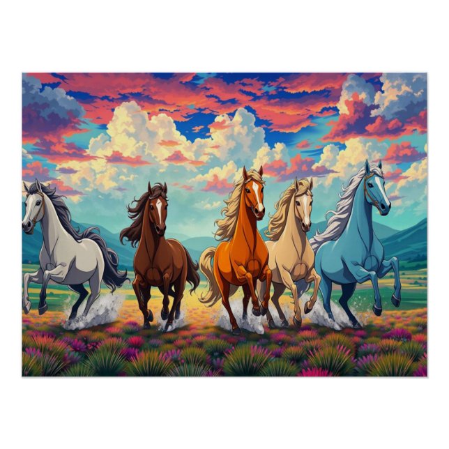 Póster Caballos con vida corriendo libres (Anverso)