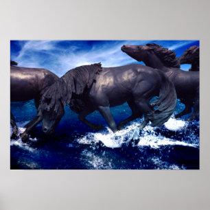 Póster Caballos corriendo en el paisaje acuático