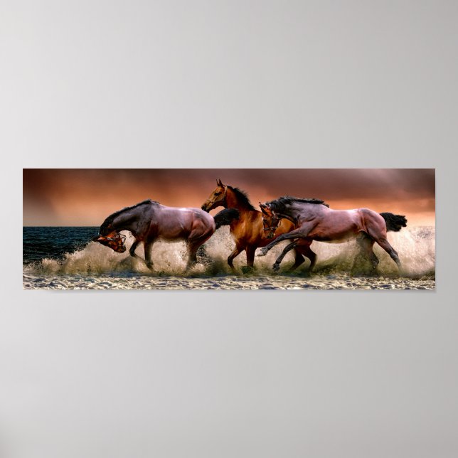 Póster Caballos corriendo en el Surf (Frente)